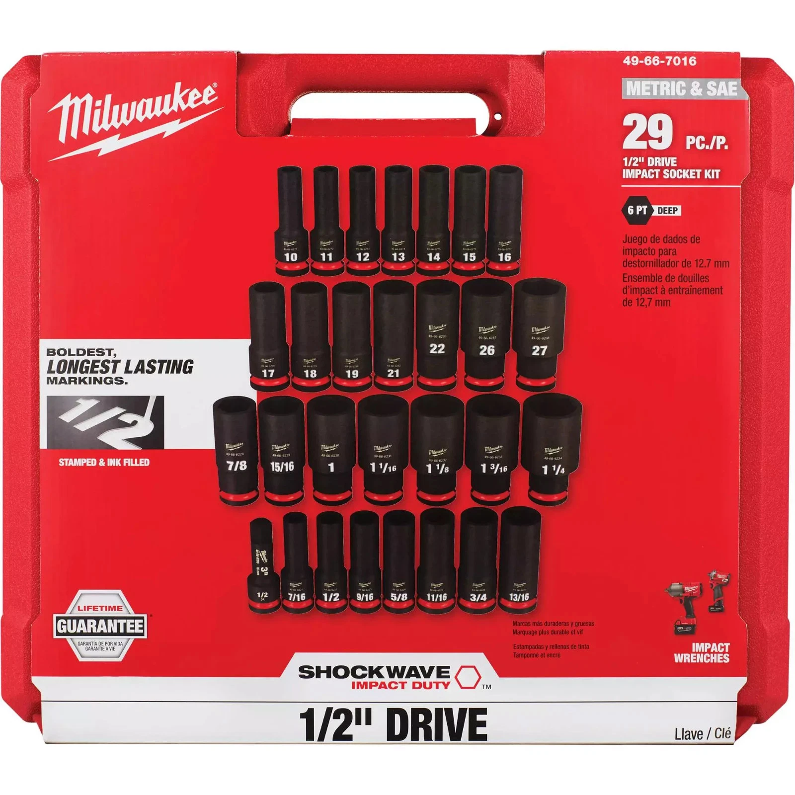 Milwaukee 49-66-7016 | Shockwave Metric & SAE 29 piece 1/2 Dr Impact Socket set - Image 2