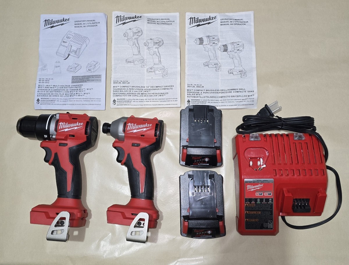 Milwaukee Cordless Combo Tool Kit Set with two 2.0Ah Batteries, And Charger