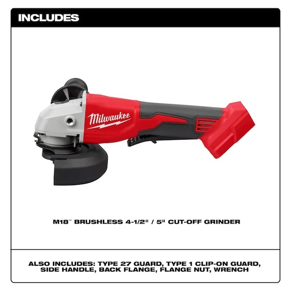 Milwaukee Tool 2686-20 M18 Brushless 4-1/2" / 5" Cut-Off Grinder, Paddle Switch - Image 5