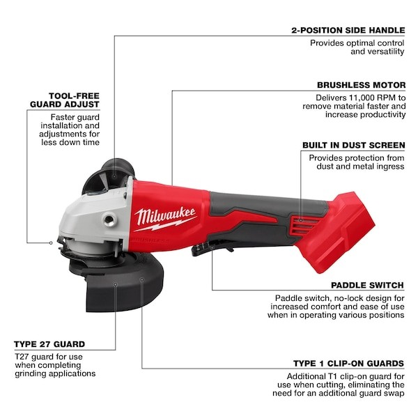 Milwaukee Tool 2686-20 M18 Brushless 4-1/2" / 5" Cut-Off Grinder, Paddle Switch - Image 6