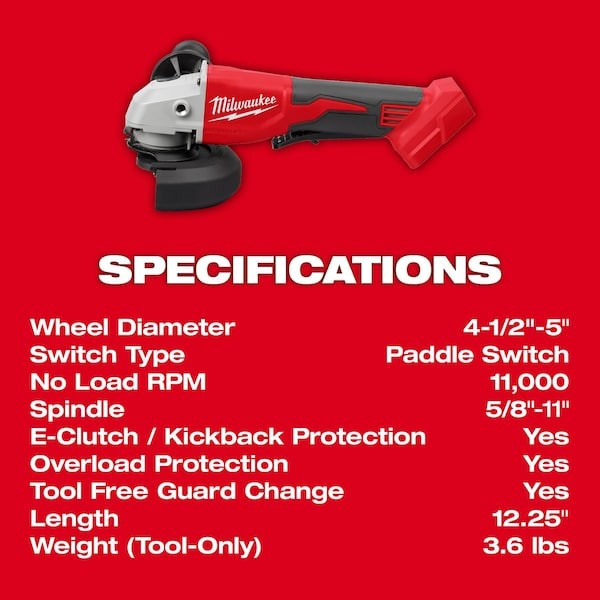 Milwaukee Tool 2686-20 M18 Brushless 4-1/2" / 5" Cut-Off Grinder, Paddle Switch - Image 7