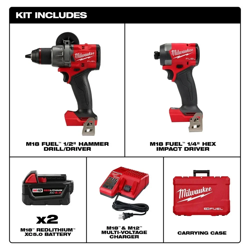 Milwaukee 3697-22 M18 FUEL 18V Cordless 2-Tool Combo Kit w/ 5.0AH Batteries - Image 5