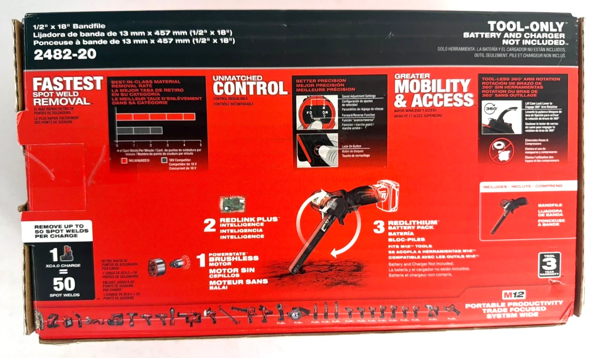 (2482-20)Milwaukee M12 FUEL 1/2" x 18" Bandfile - Image 5